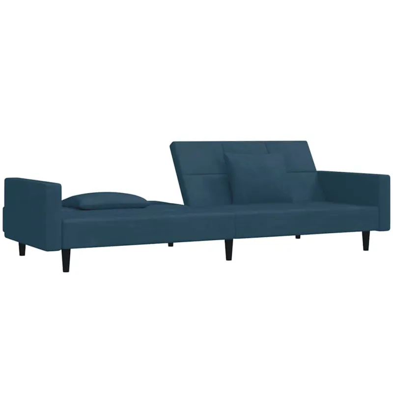 Dvivietė sofa-lova su dvejomis pagalvėmis, mėlyna, aksomas