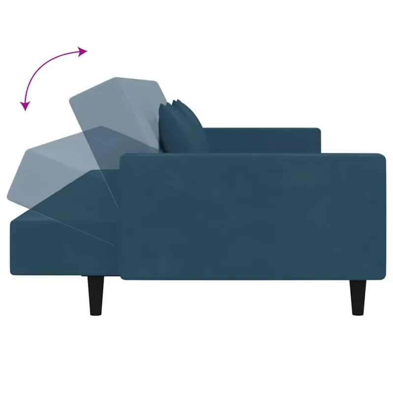 Dvivietė sofa-lova su dvejomis pagalvėmis, mėlyna, aksomas