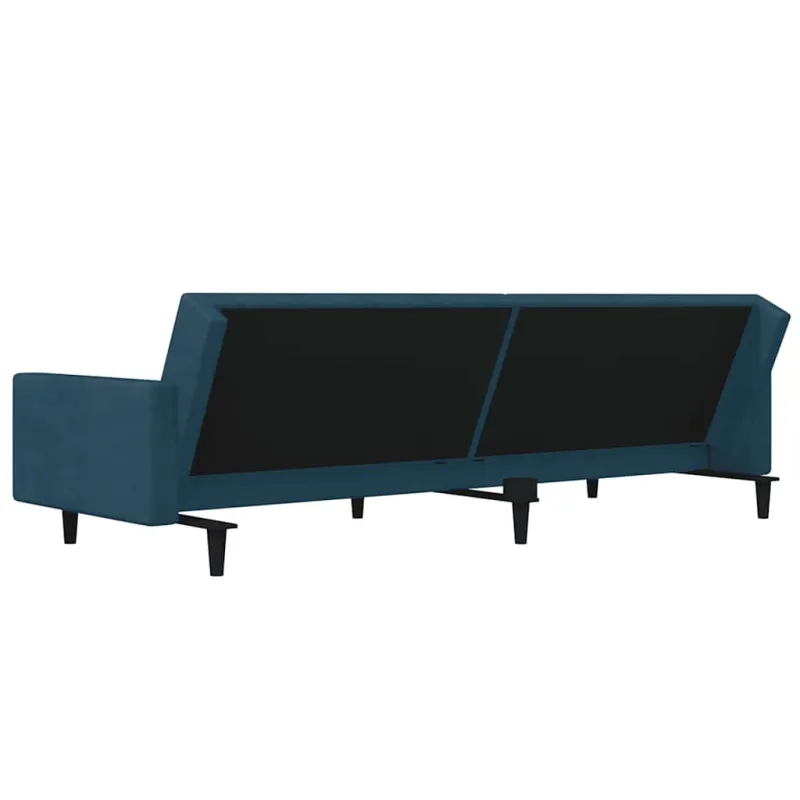Dvivietė sofa-lova su dvejomis pagalvėmis, mėlyna, aksomas