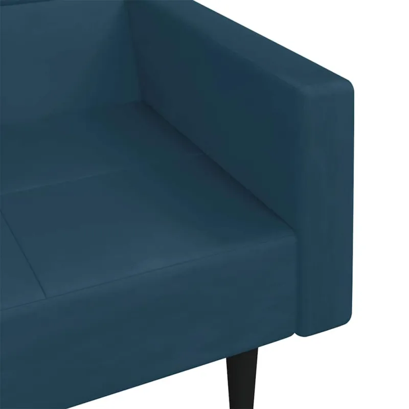 Dvivietė sofa-lova su dvejomis pagalvėmis, mėlyna, aksomas
