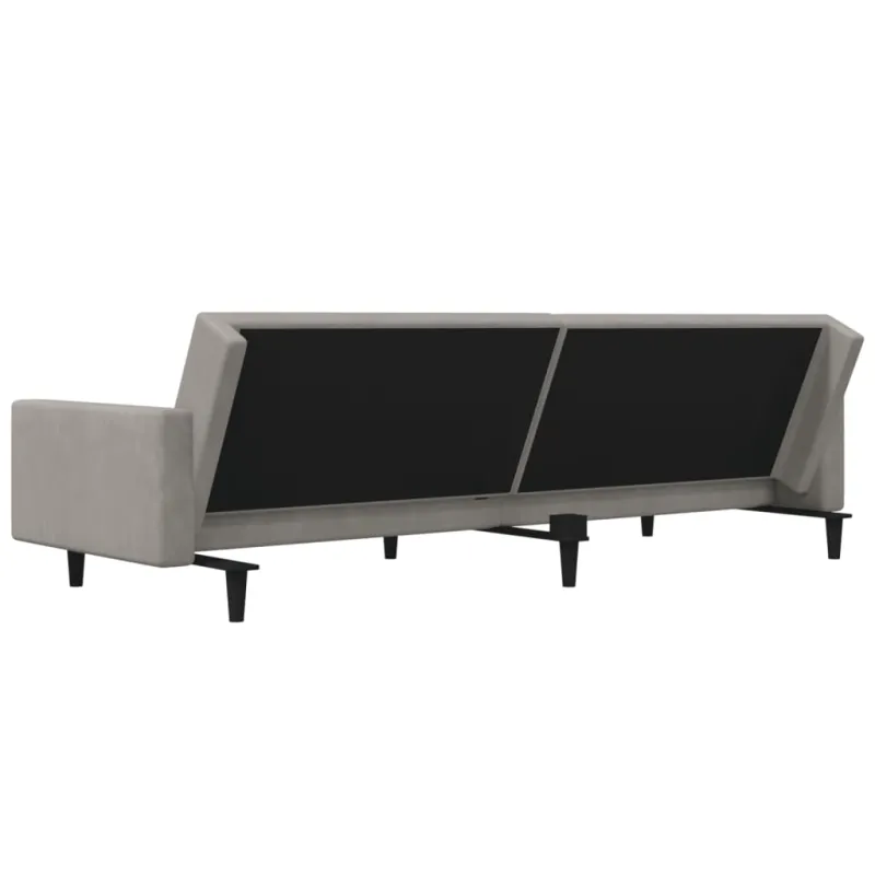 Dvivietė sofa-lova su dvejomis pagalvėmis, pilka, aksomas