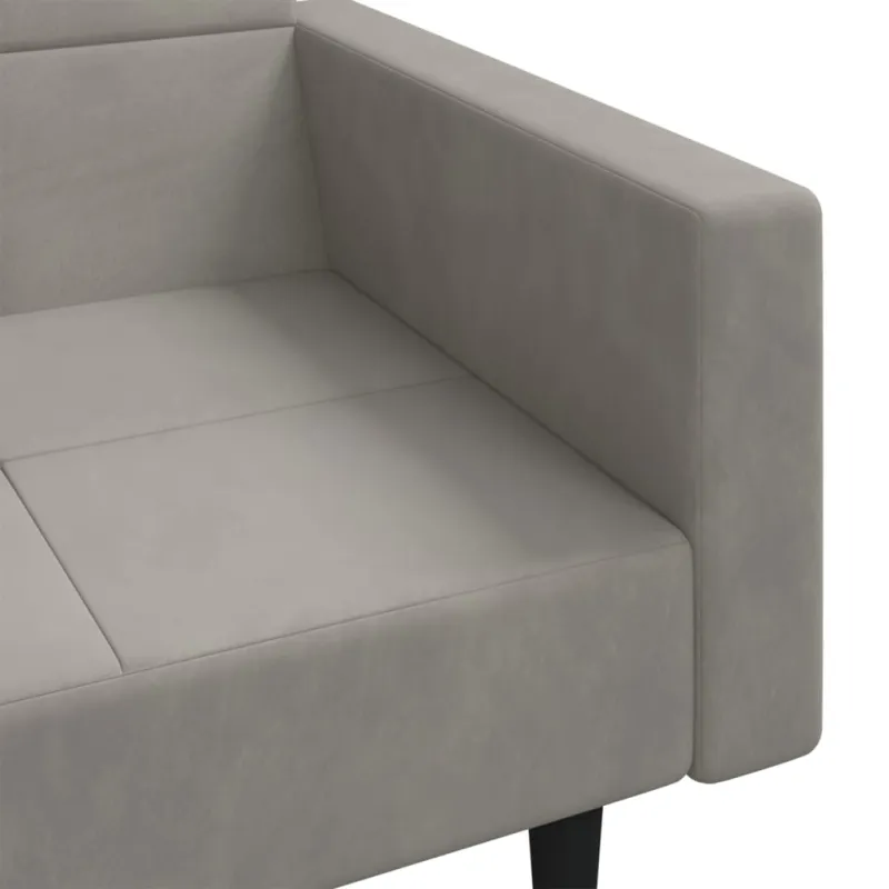 Dvivietė sofa-lova su dvejomis pagalvėmis, pilka, aksomas