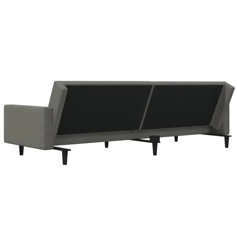 Dvivietė sofa-lova su dvejomis pagalvėmis, pilka, aksomas
