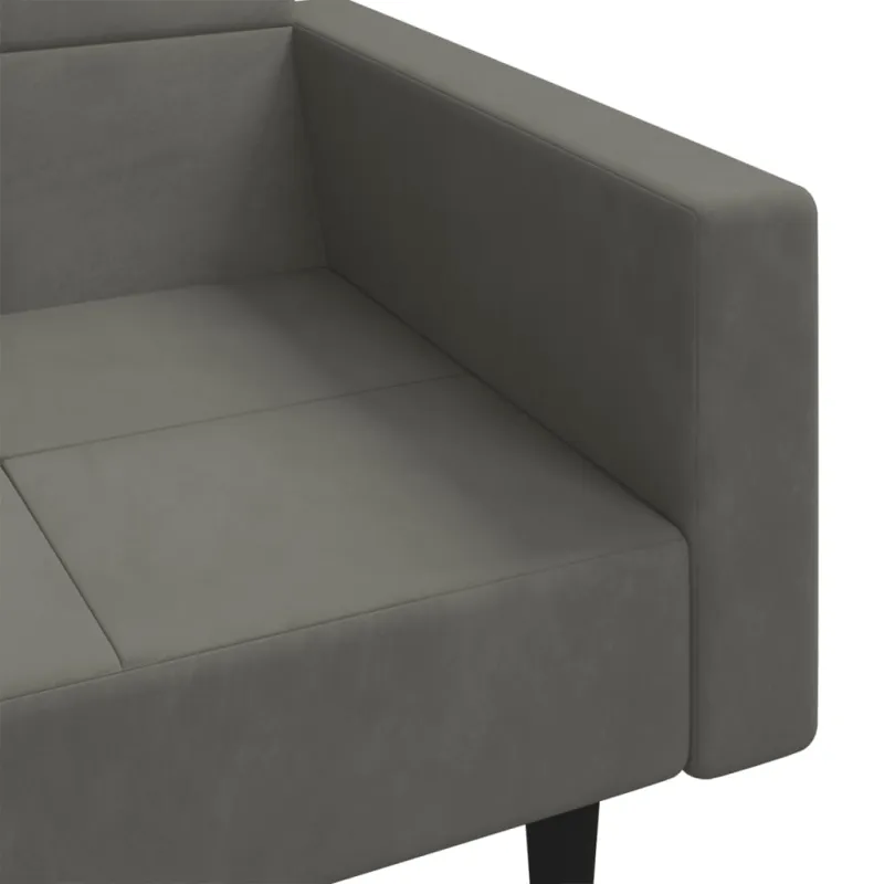 Dvivietė sofa-lova su dvejomis pagalvėmis, pilka, aksomas