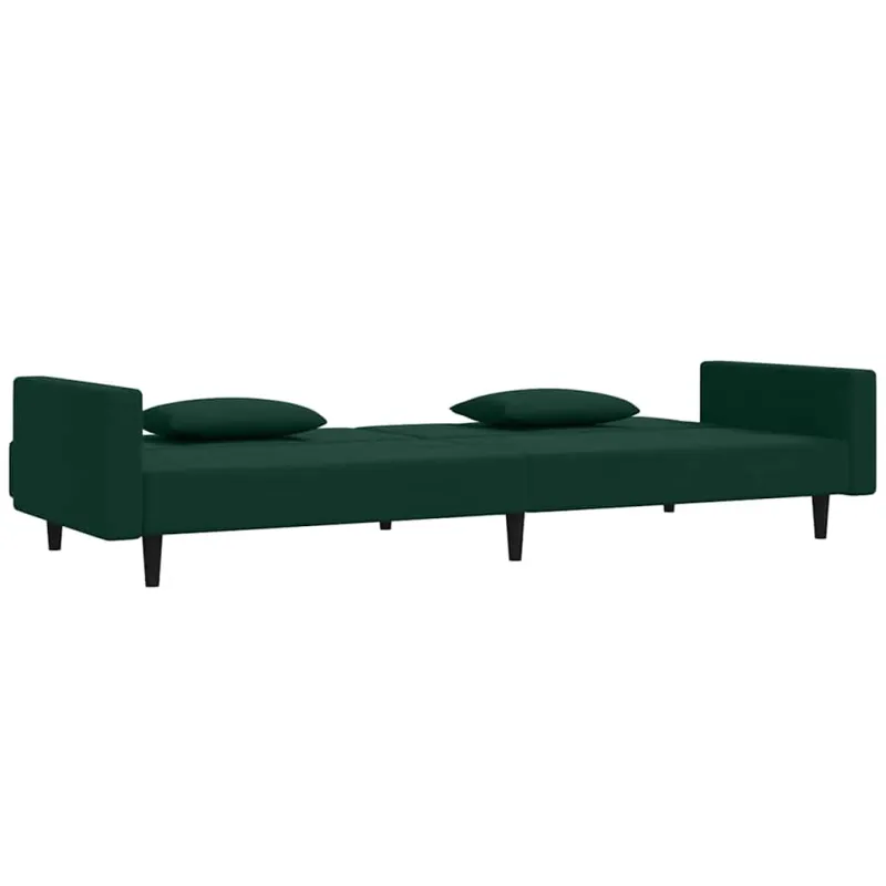 Dvivietė sofa-lova su dvejomis pagalvėmis, žalia, aksomas
