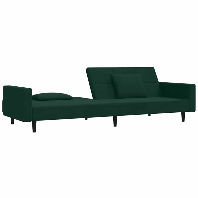 Dvivietė sofa-lova su dvejomis pagalvėmis, žalia, aksomas