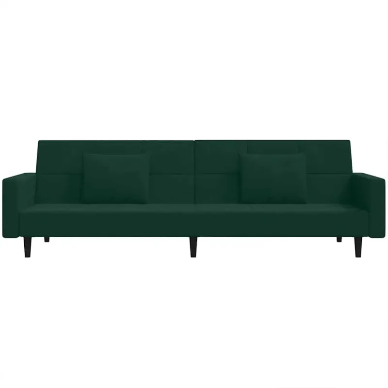 Dvivietė sofa-lova su dvejomis pagalvėmis, žalia, aksomas