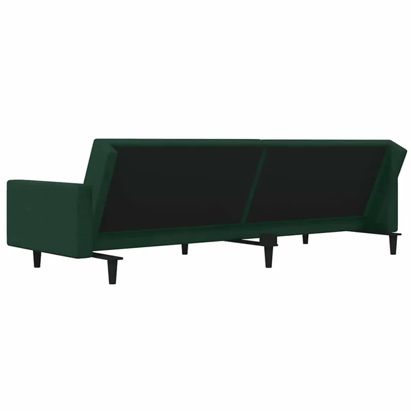 Dvivietė sofa-lova su dvejomis pagalvėmis, žalia, aksomas