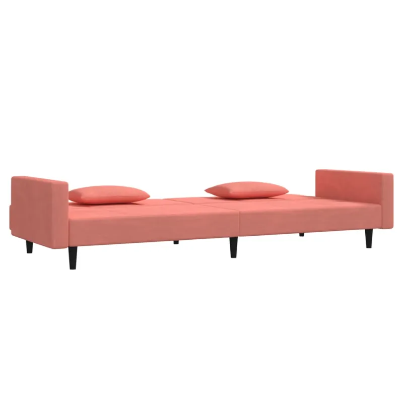 Dvivietė sofa-lova su dvejomis pagalvėmis, rožinė, aksomas