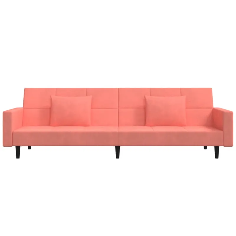 Dvivietė sofa-lova su dvejomis pagalvėmis, rožinė, aksomas