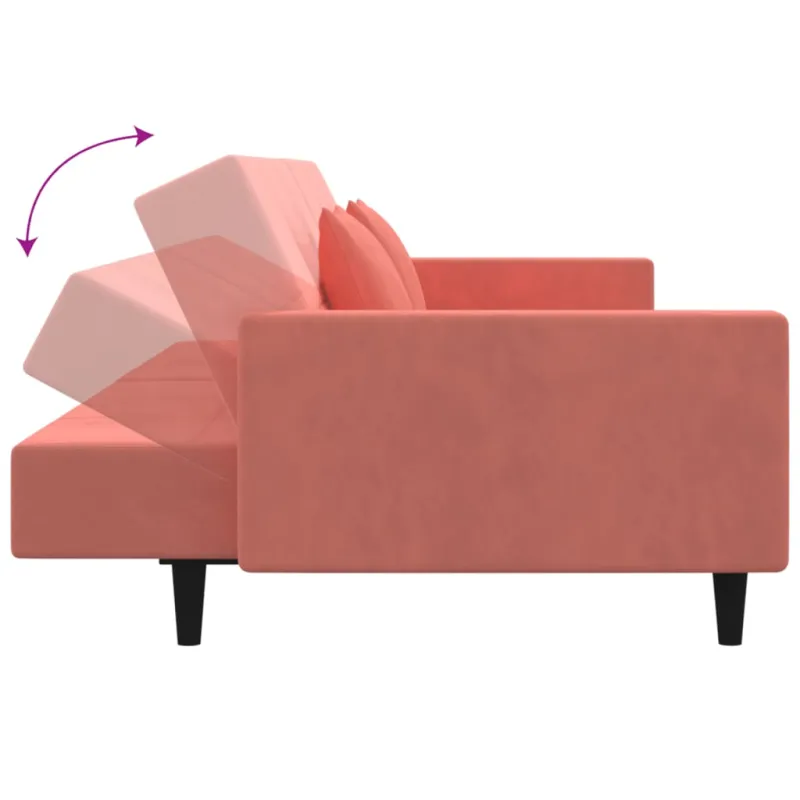 Dvivietė sofa-lova su dvejomis pagalvėmis, rožinė, aksomas