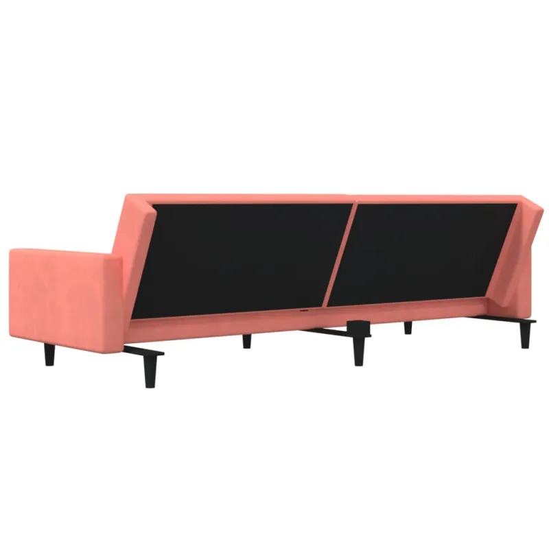 Dvivietė sofa-lova su dvejomis pagalvėmis, rožinė, aksomas