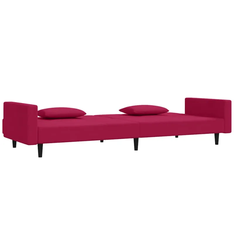 Dvivietė sofa-lova su dvejomis pagalvėmis, vyno, aksomas