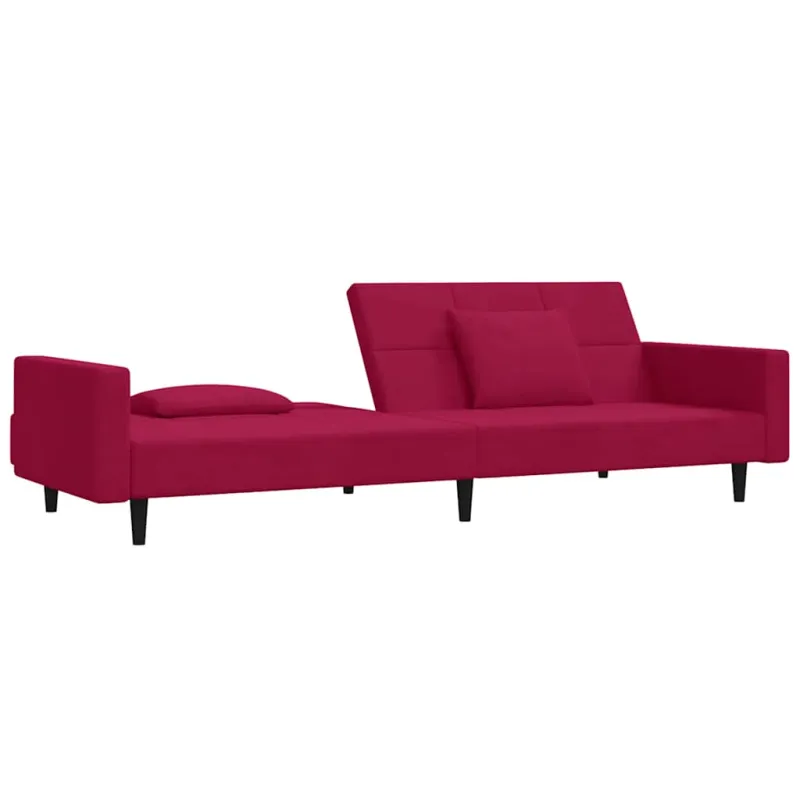 Dvivietė sofa-lova su dvejomis pagalvėmis, vyno, aksomas