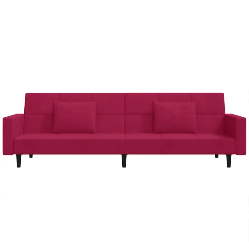Dvivietė sofa-lova su dvejomis pagalvėmis, vyno, aksomas