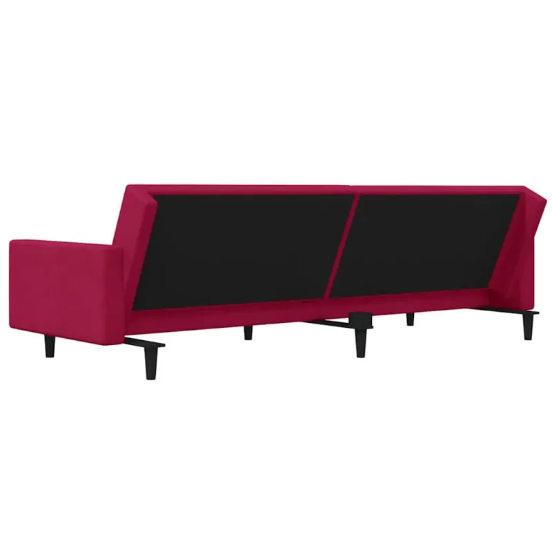 Dvivietė sofa-lova su dvejomis pagalvėmis, vyno, aksomas