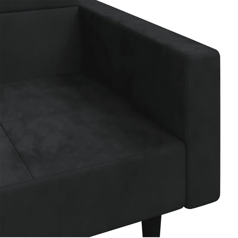 Dvivietė sofa-lova su dvejomis pagalvėmis, juoda, aksomas