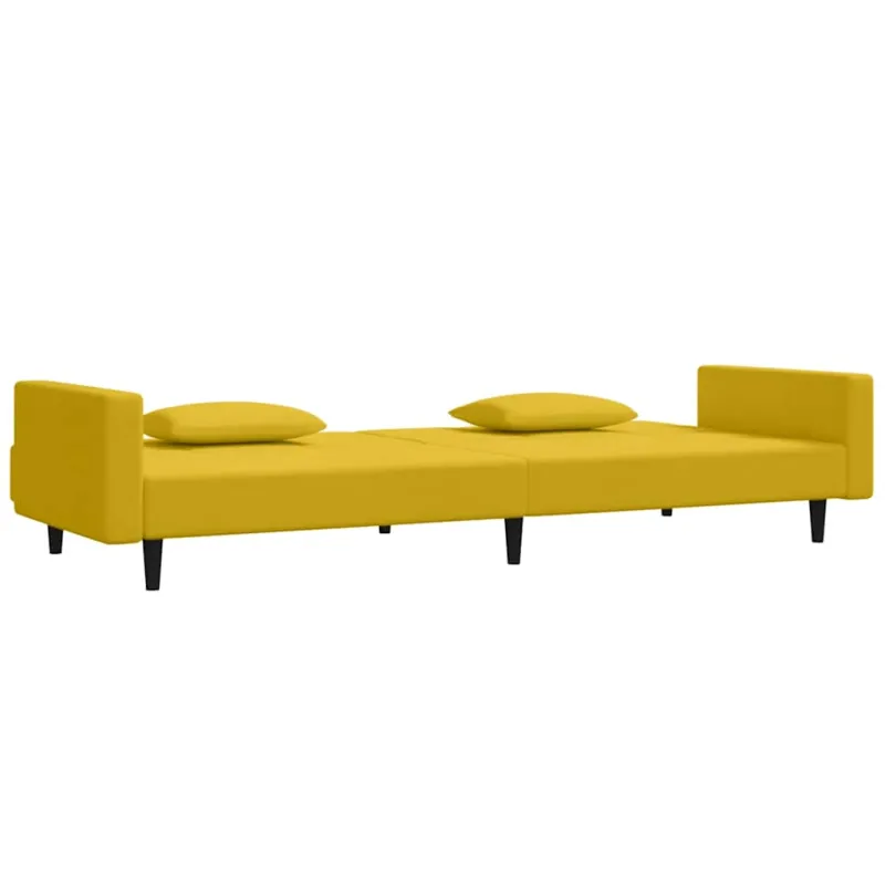 Dvivietė sofa-lova su dvejomis pagalvėmis, geltona, aksomas