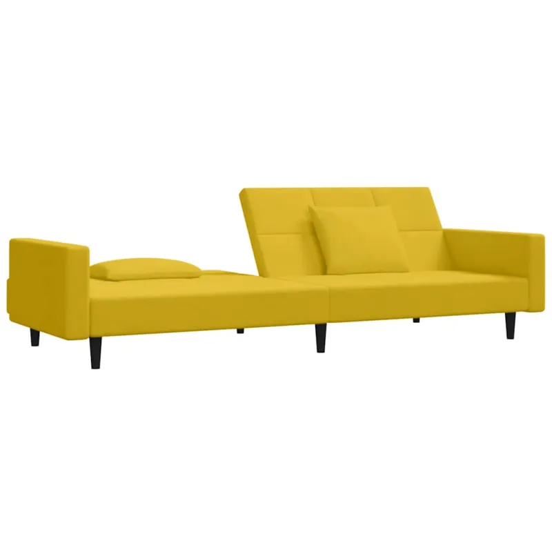 Dvivietė sofa-lova su dvejomis pagalvėmis, geltona, aksomas