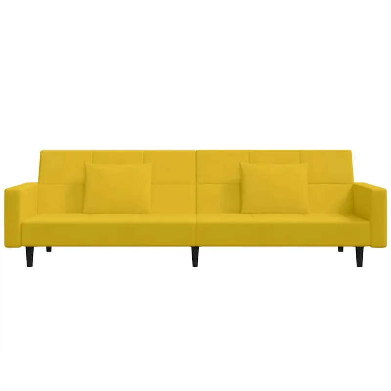 Dvivietė sofa-lova su dvejomis pagalvėmis, geltona, aksomas