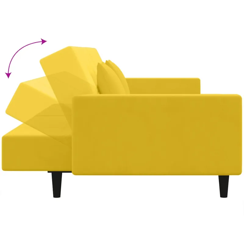 Dvivietė sofa-lova su dvejomis pagalvėmis, geltona, aksomas