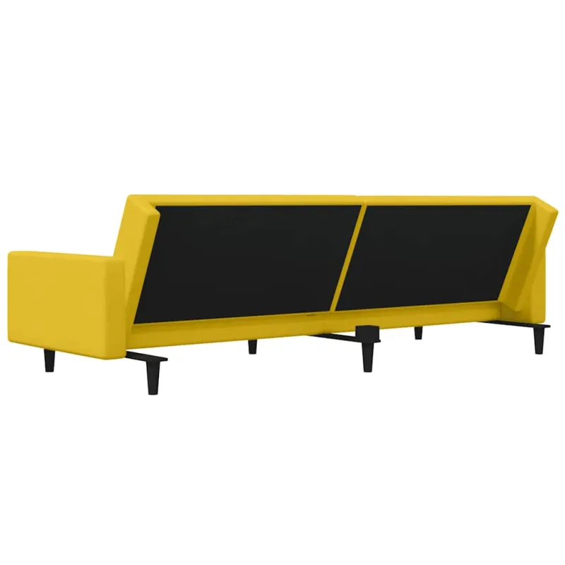 Dvivietė sofa-lova su dvejomis pagalvėmis, geltona, aksomas