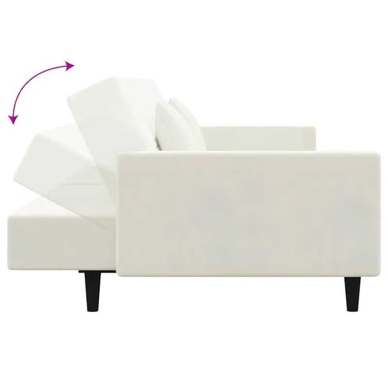 Dvivietė sofa-lova su dvejomis pagalvėmis, kreminė, aksomas