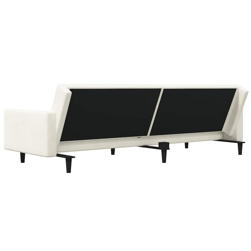 Dvivietė sofa-lova su dvejomis pagalvėmis, kreminė, aksomas