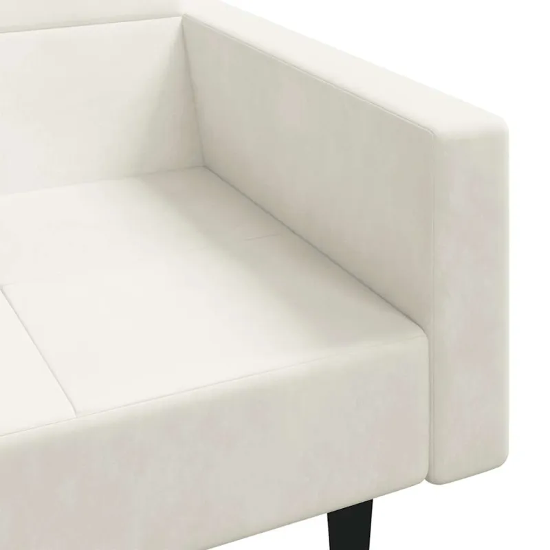 Dvivietė sofa-lova su dvejomis pagalvėmis, kreminė, aksomas