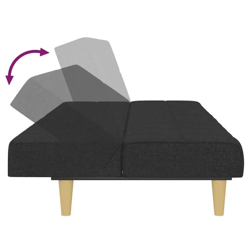 Dvivietė sofa-lova, juodos spalvos, audinys