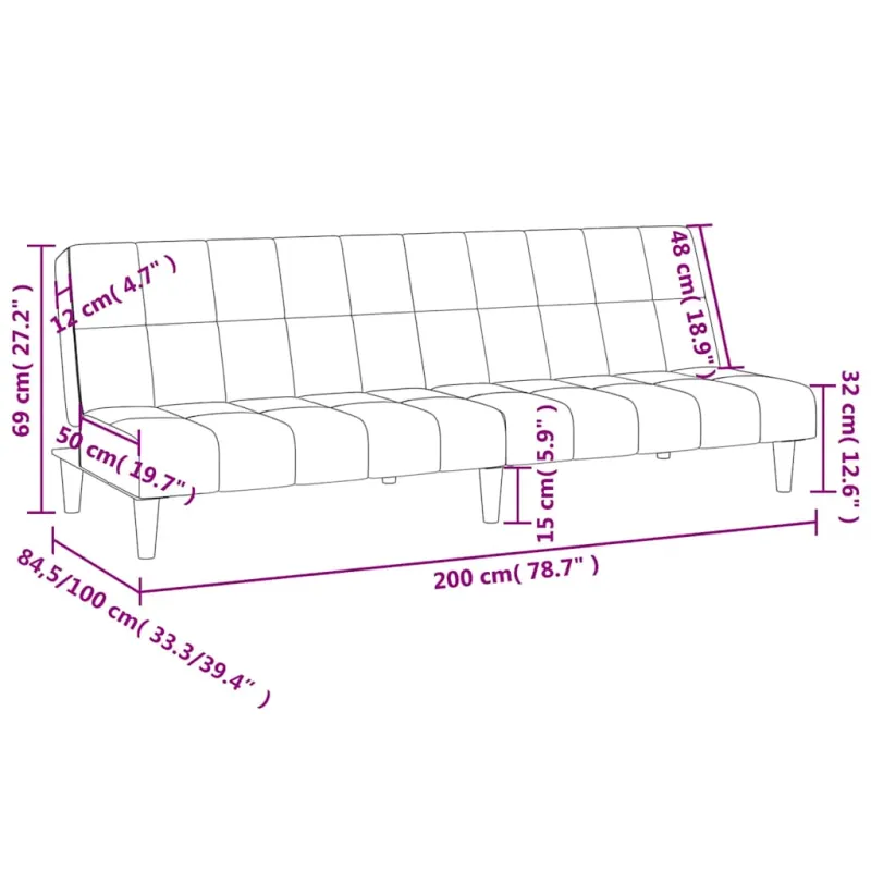Dvivietė sofa-lova, juodos spalvos, audinys