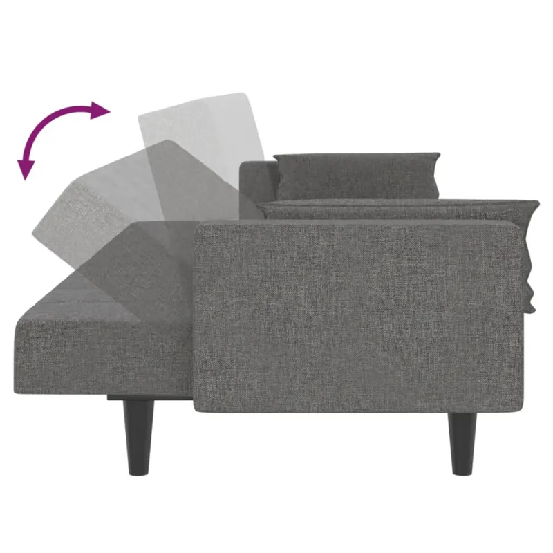 Dvivietė sofa-lova su dvejomis pagalvėmis, pilka, audinys