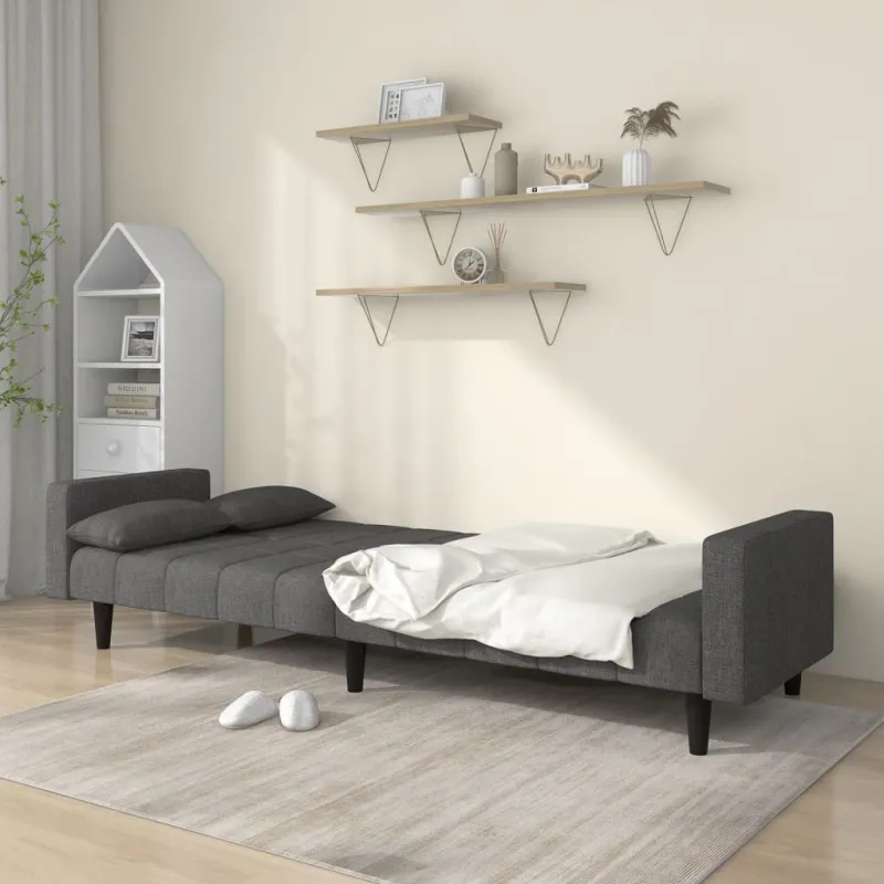 Dvivietė sofa-lova su dvejomis pagalvėmis, pilka, audinys