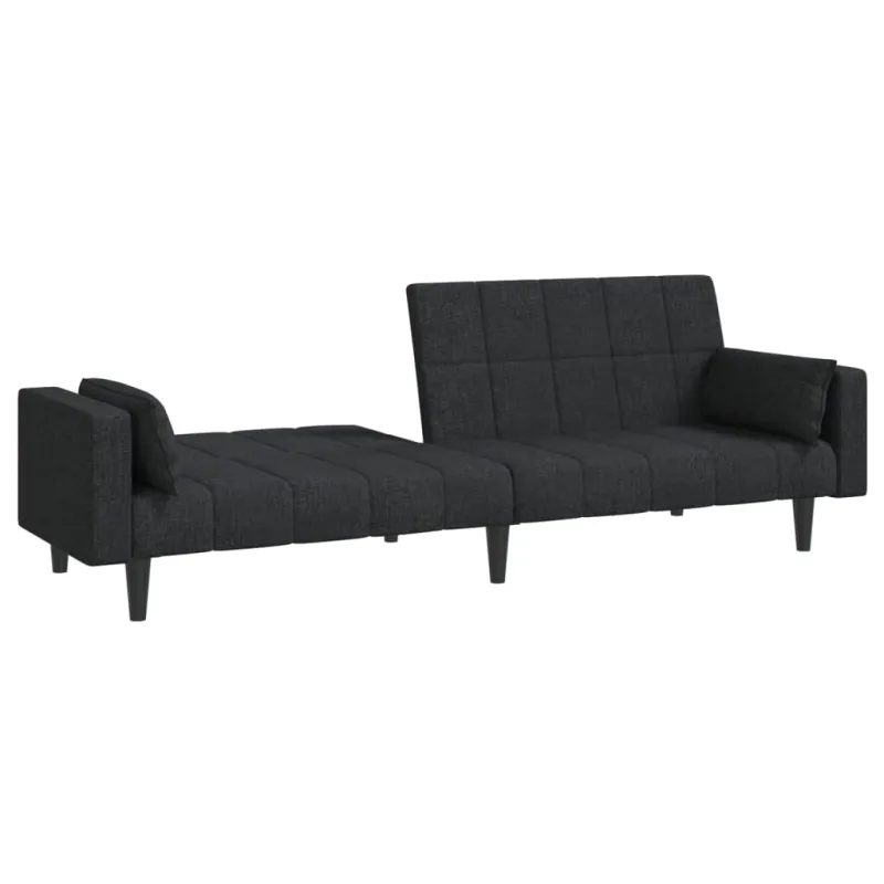 Dvivietė sofa-lova su dvejomis pagalvėmis, juoda, audinys