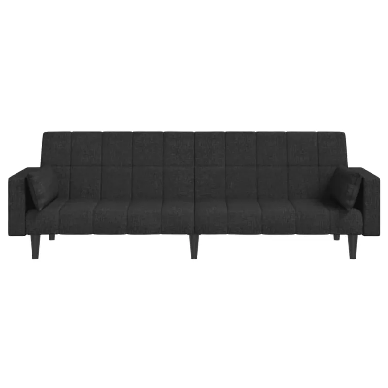 Dvivietė sofa-lova su dvejomis pagalvėmis, juoda, audinys