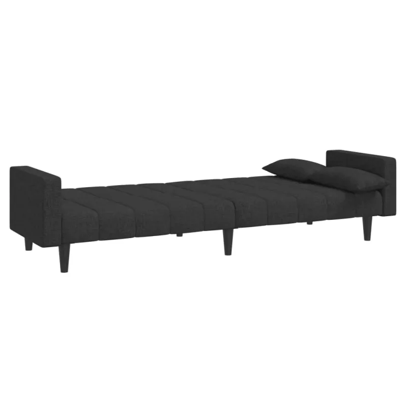 Dvivietė sofa-lova su dvejomis pagalvėmis, juoda, audinys