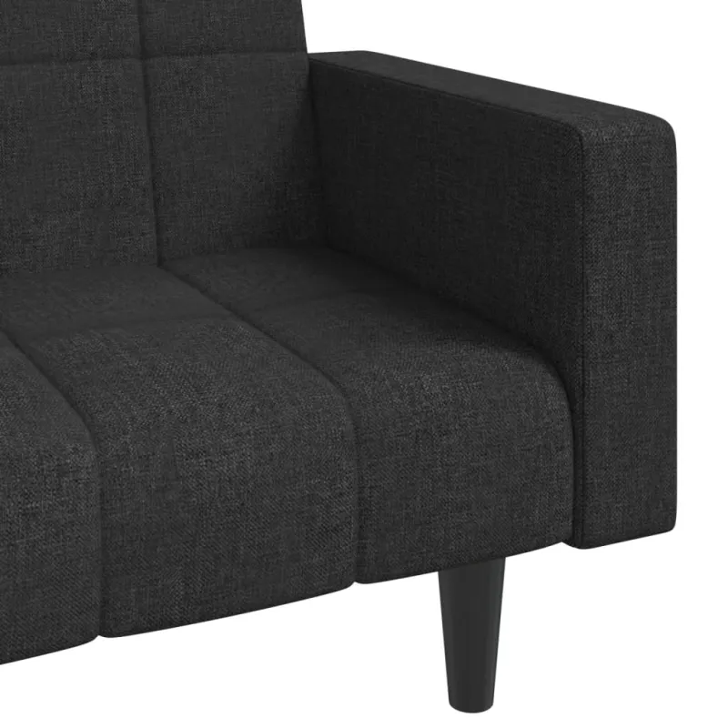 Dvivietė sofa-lova su dvejomis pagalvėmis, juoda, audinys