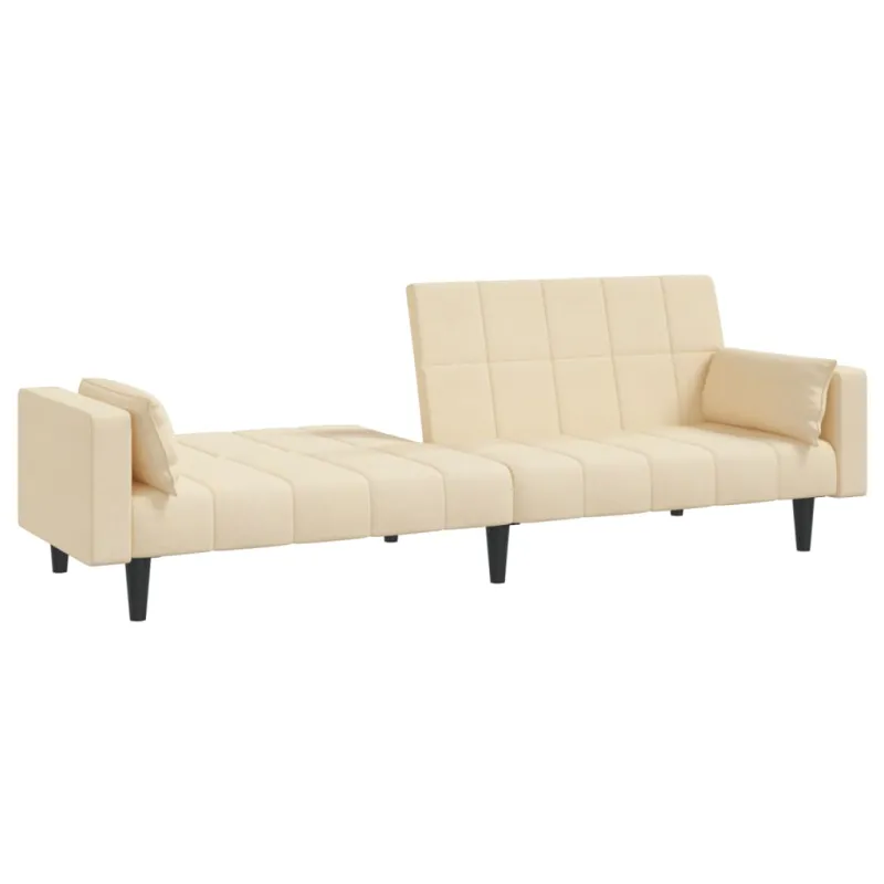 Dvivietė sofa-lova su dvejomis pagalvėmis, kreminė, audinys