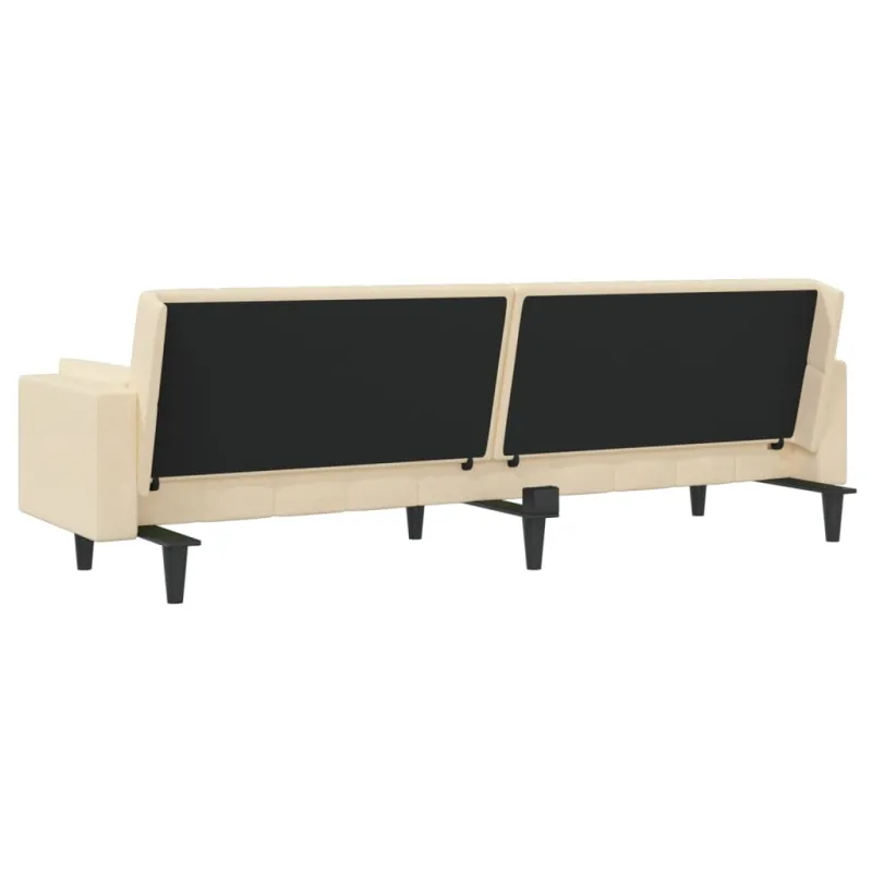 Dvivietė sofa-lova su dvejomis pagalvėmis, kreminė, audinys