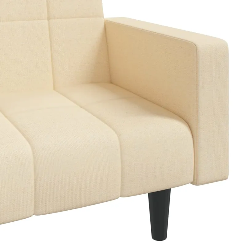 Dvivietė sofa-lova su dvejomis pagalvėmis, kreminė, audinys