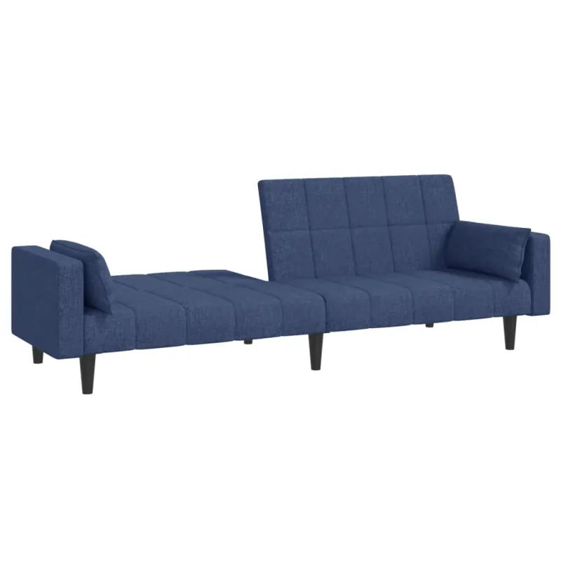 Dvivietė sofa-lova su dvejomis pagalvėmis, mėlyna, audinys