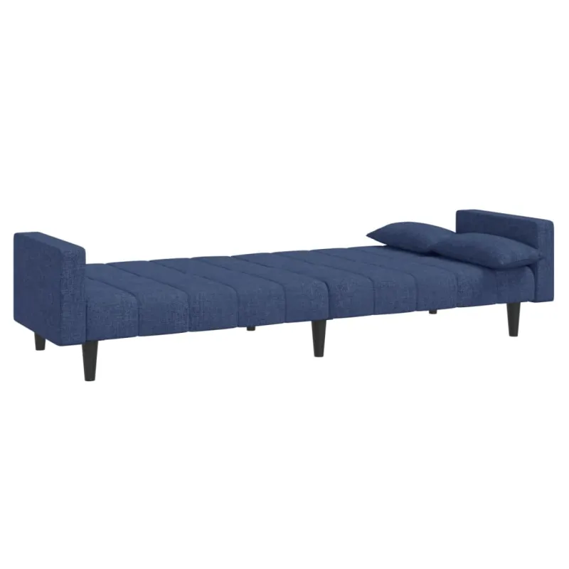 Dvivietė sofa-lova su dvejomis pagalvėmis, mėlyna, audinys
