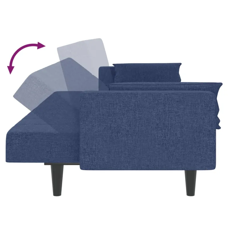 Dvivietė sofa-lova su dvejomis pagalvėmis, mėlyna, audinys