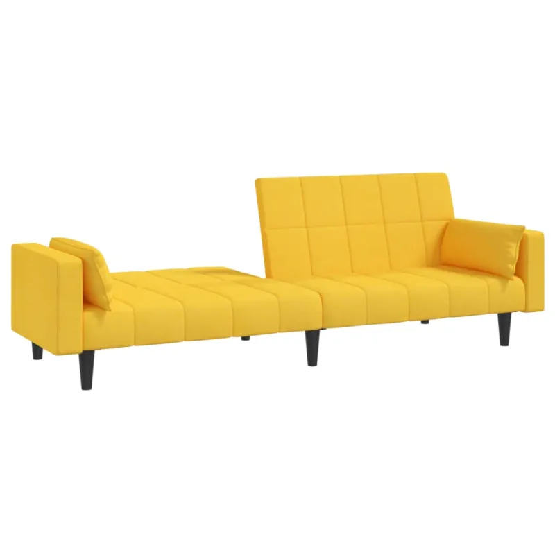 Dvivietė sofa-lova su dvejomis pagalvėmis, geltona, audinys