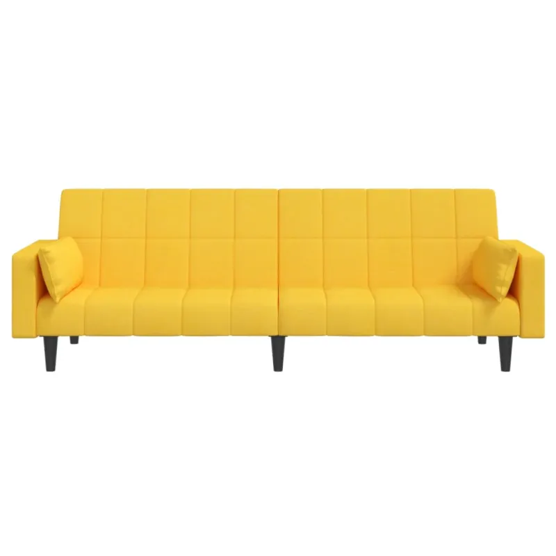 Dvivietė sofa-lova su dvejomis pagalvėmis, geltona, audinys
