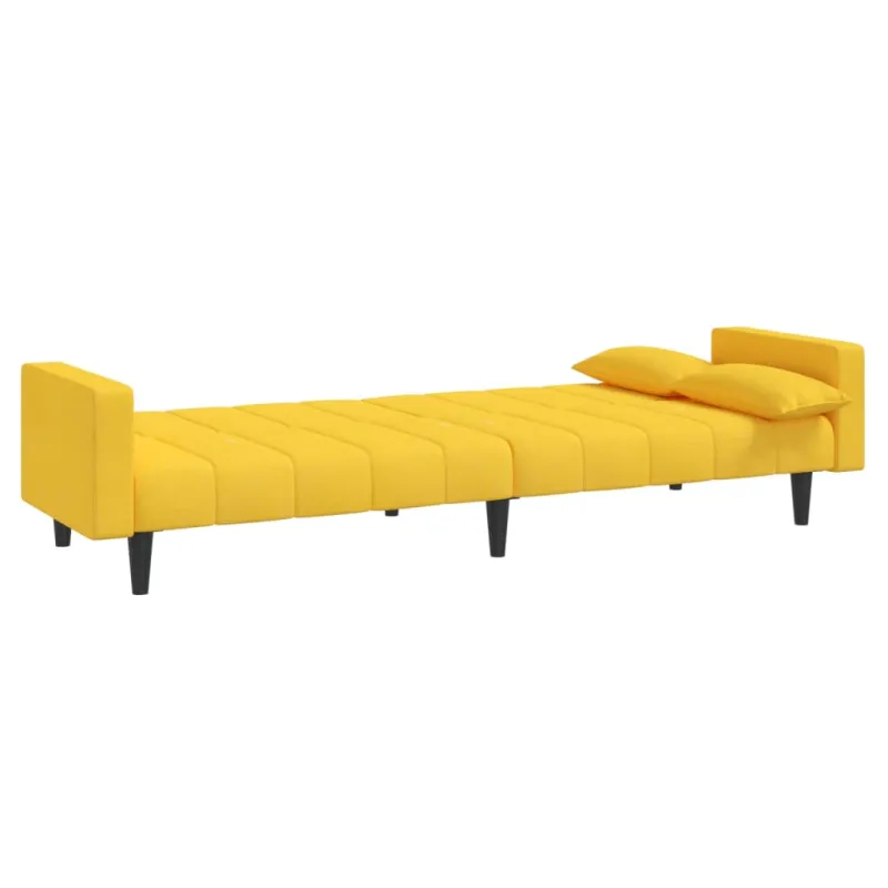 Dvivietė sofa-lova su dvejomis pagalvėmis, geltona, audinys