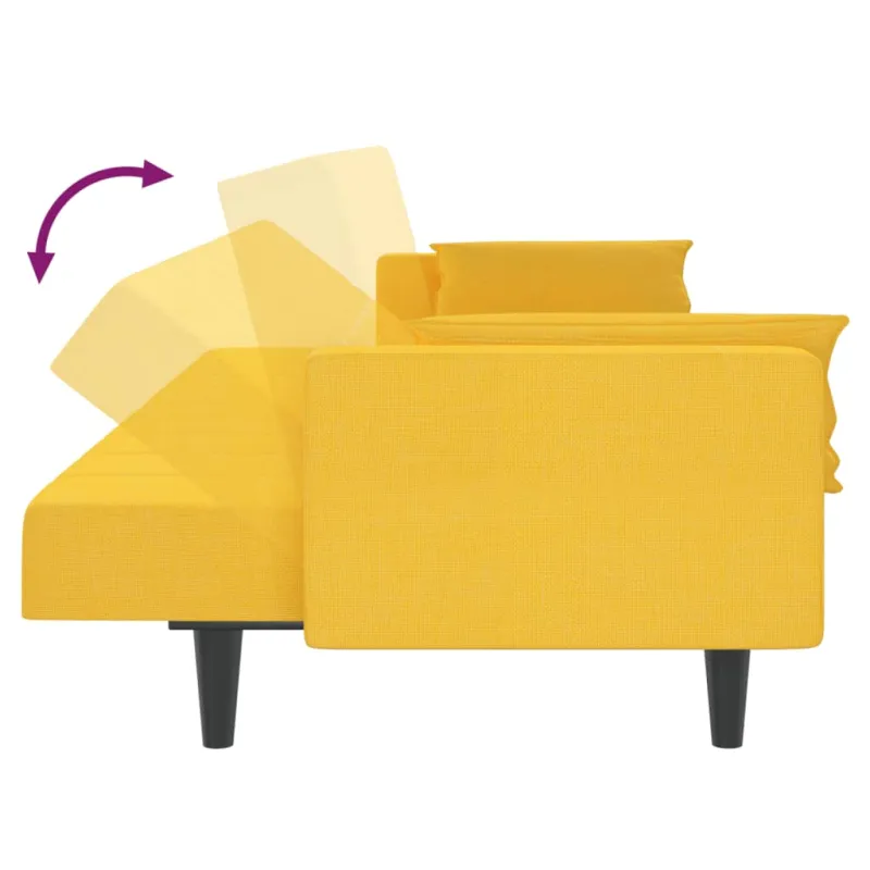 Dvivietė sofa-lova su dvejomis pagalvėmis, geltona, audinys