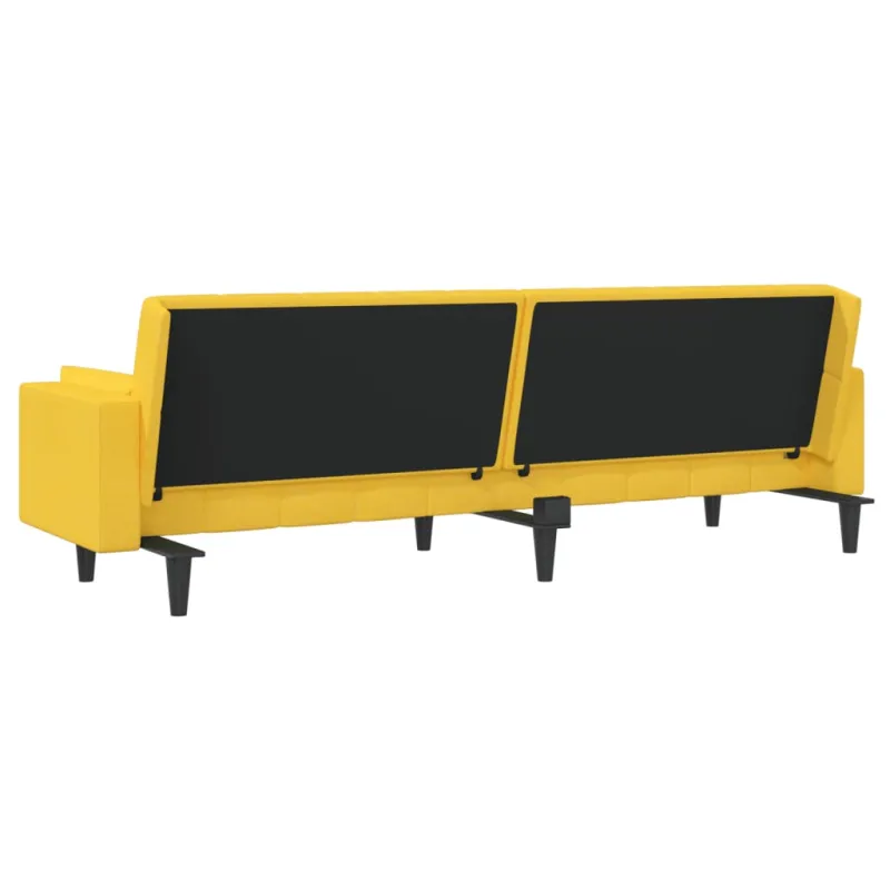 Dvivietė sofa-lova su dvejomis pagalvėmis, geltona, audinys
