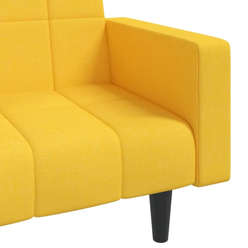 Dvivietė sofa-lova su dvejomis pagalvėmis, geltona, audinys
