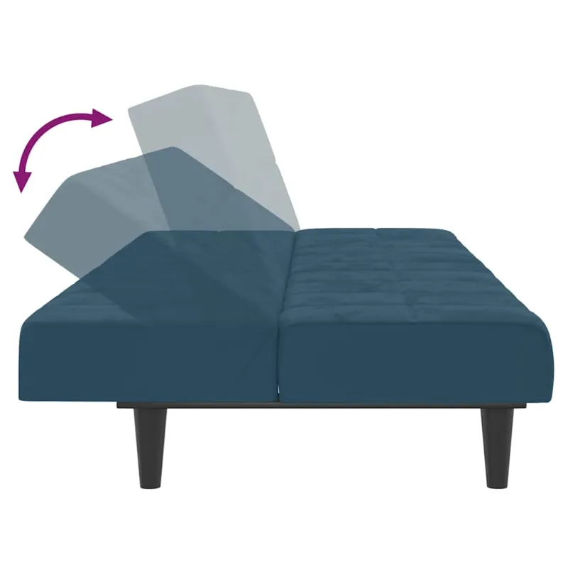 Dvivietė sofa-lova, mėlynos spalvos, aksomas